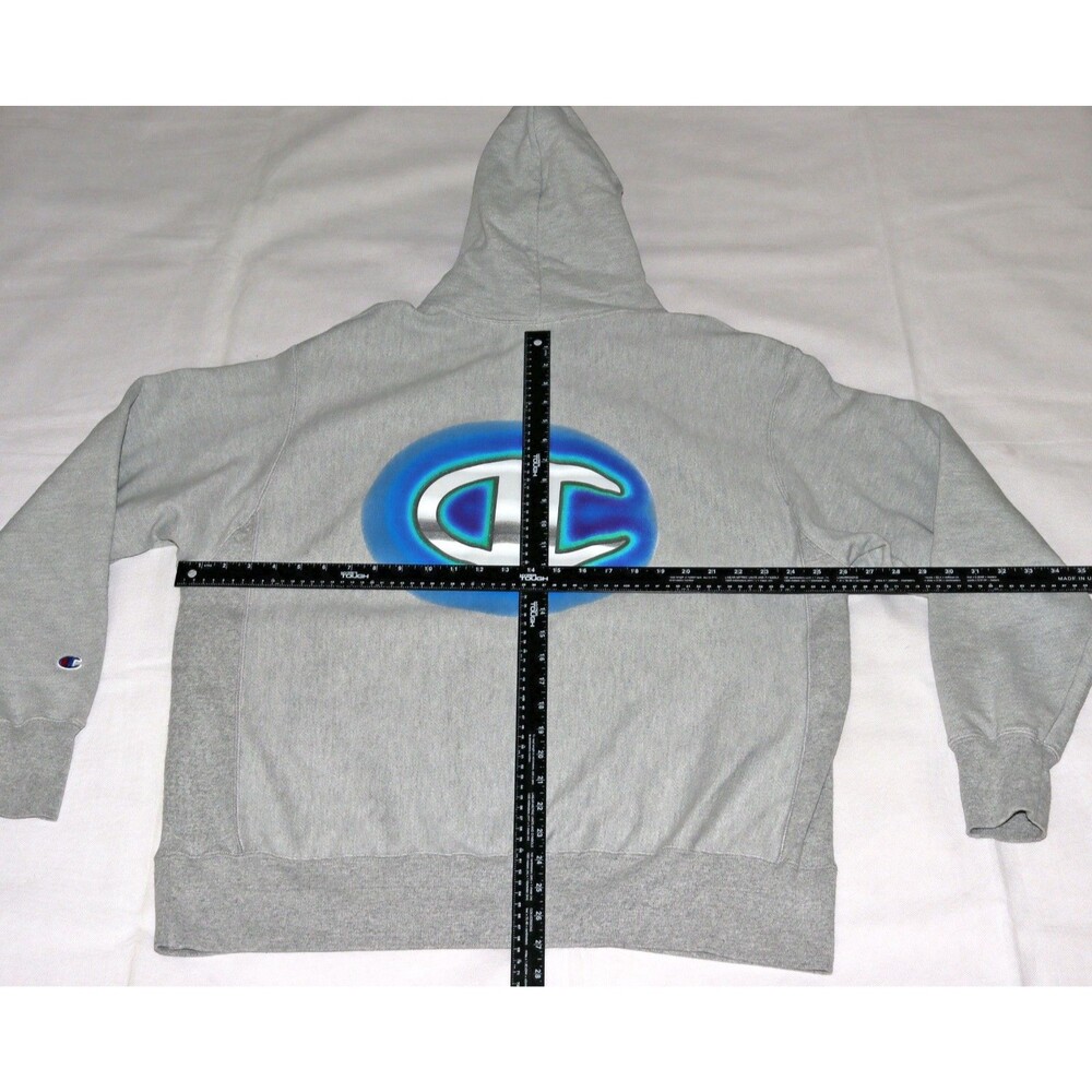 Champion Reverse Weave Mens Champion Graphic Logo Gray Hoodie Sweatshirt Size XL - Picture 9 of 13